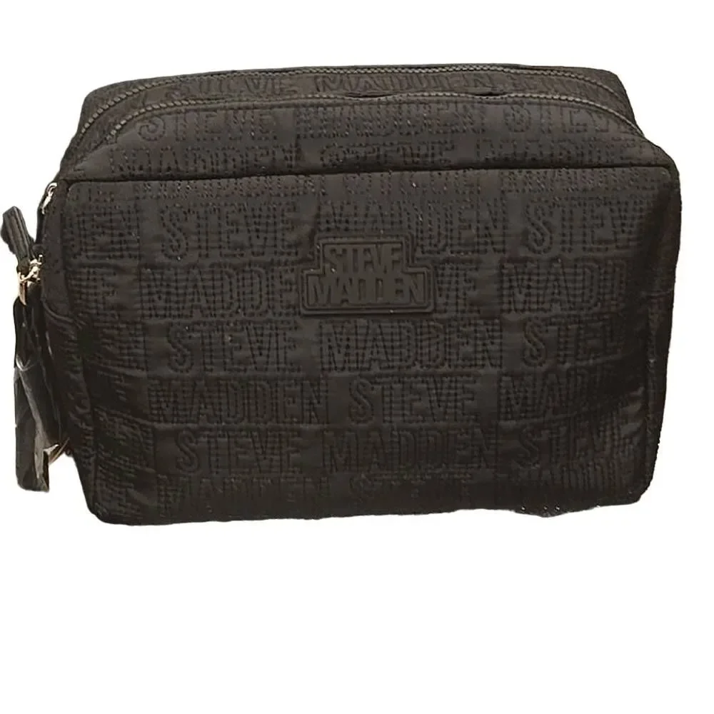 Steve Madden Logo‎ Embossed Double Zip Quilted Cosmetic Case